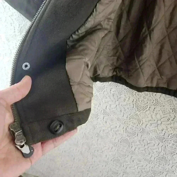 Vince Virgin Wool Button Zip Army Green Quilted Mock Coat Men's M - Picture 8 of 11